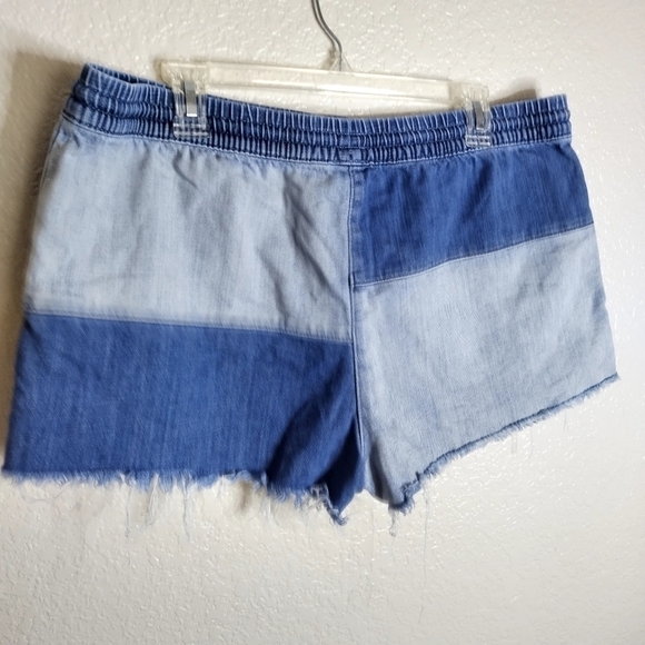 Aerie Shorts Patchwork Denim Drawstring Pull On Stretch Waist Raw Hem sz Xl - Picture 5 of 7